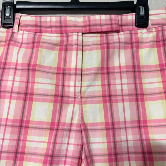 Talbots Vibrant Pink and Yellow Plaid Walking Shorts Pockets Side and Back. 10 - Picture 2 of 10